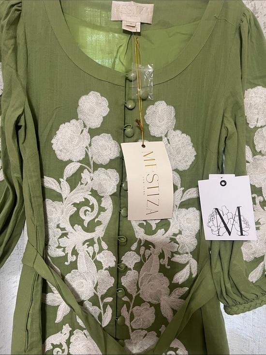 Mestiza New York Dresses & Skirts - Mestiza Olive Green Embroidered Midi Dress
